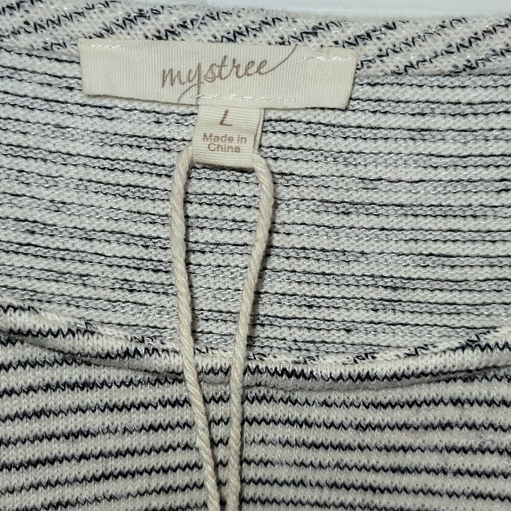 Mystree Tunic Sweater Top Long Sleeve Stripe Large White Navy Knit Mix Media - Picture 4 of 10